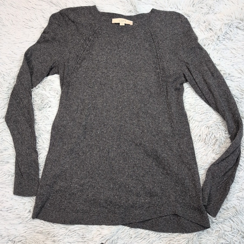 Loft Sweater Womens M Gray Wool Blend Lightweight Soft‎ Comfort Casual Preppy